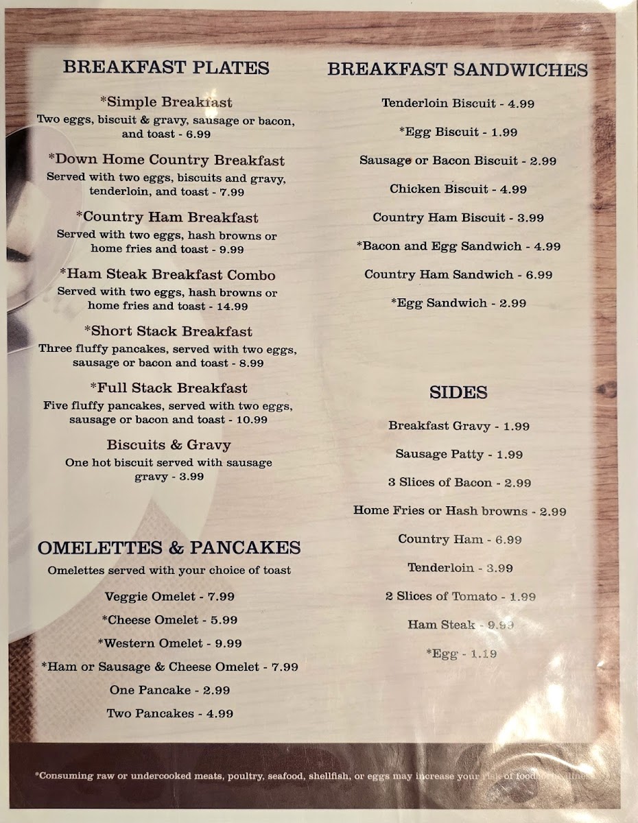 Down Home Restaurant Menu - Image 1